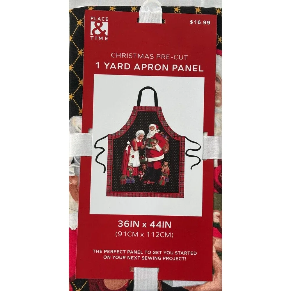 Place & Time Christmas Pre-Cut Apron Panel Santa Mrs. Claus Fabric 36